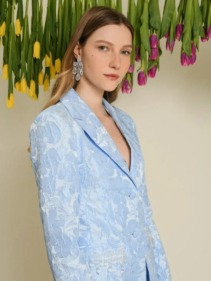 Sister Jane Jackets Women DREAM Fleur Jacquard Embellished Blazer Cornflower Blue