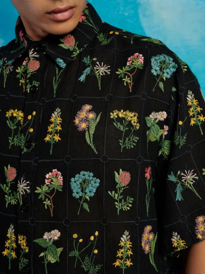 Sister Jane Shirts Men Cameron Embroidery Boxy Shirt Black