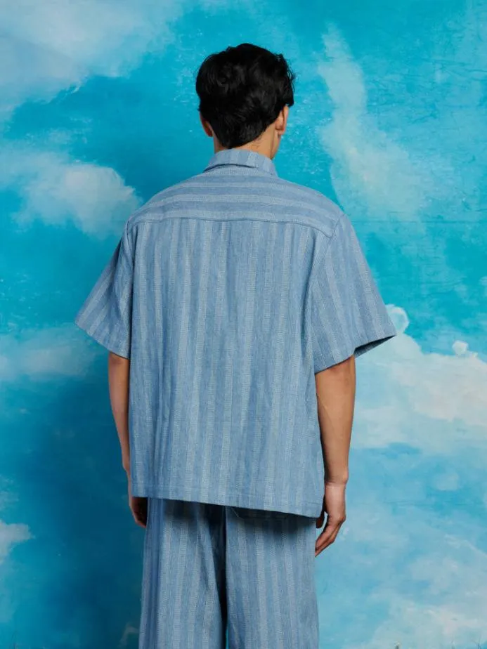 Sister Jane Shirts Men Cameron Stripe Applique Shirt Gray Blue