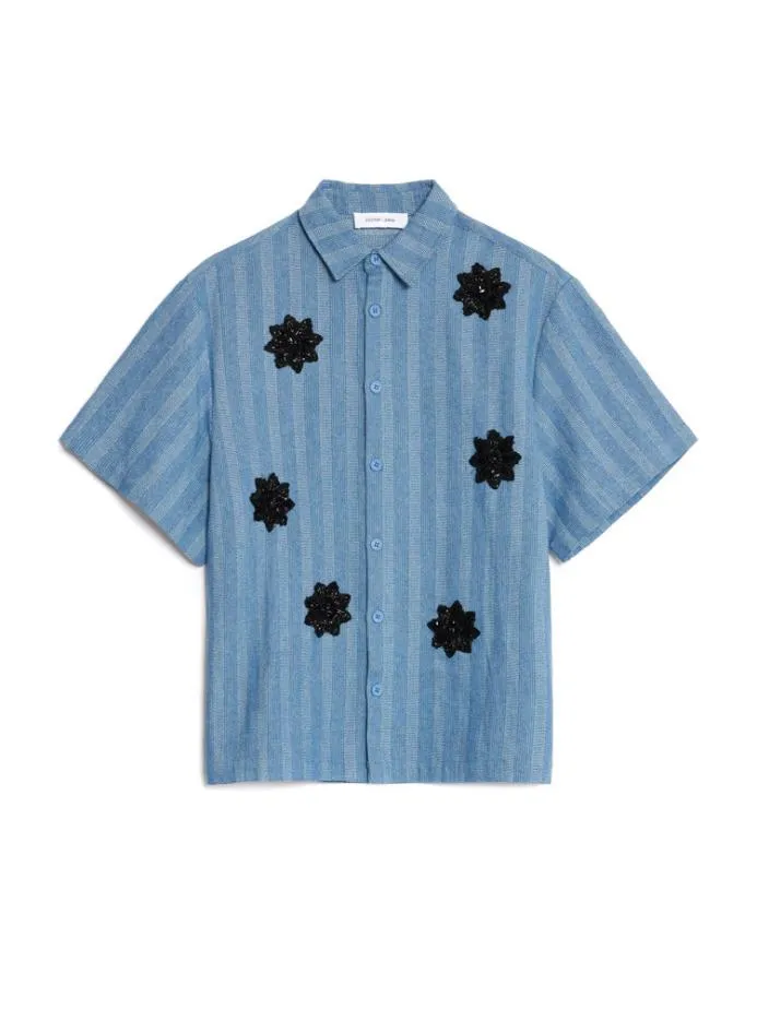 Sister Jane Shirts Men Cameron Stripe Applique Shirt Gray Blue
