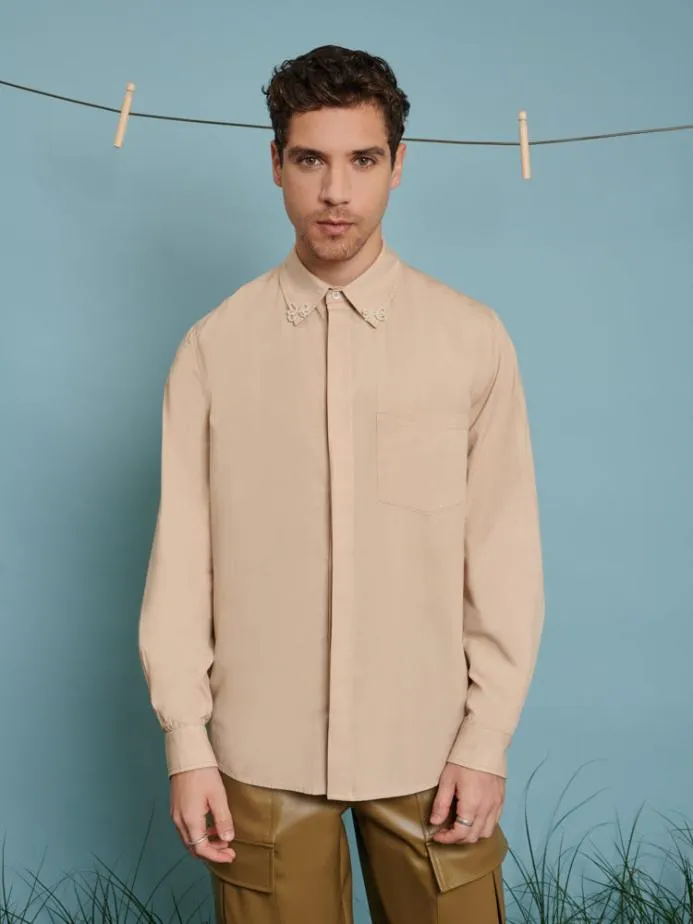 Sister Jane Shirts Men Penny Bow Embellished Shirt Beige
