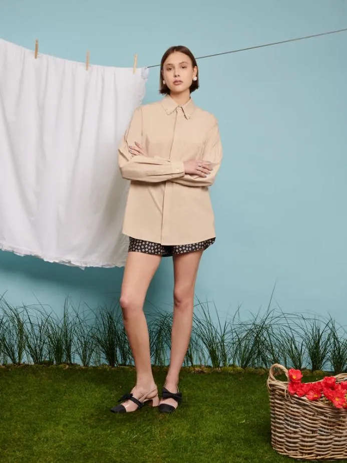 Sister Jane Shirts Men Penny Bow Embellished Shirt Beige Sister Jane Shirts Men Penny Bow Embellished Shirt Beige