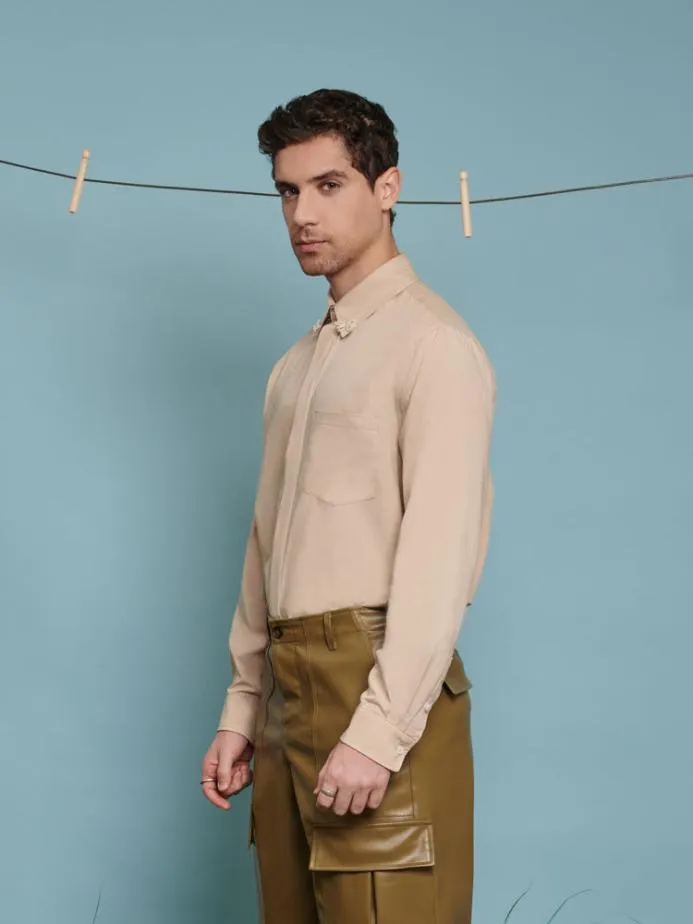 Sister Jane Shirts Men Penny Bow Embellished Shirt Beige Sister Jane Shirts Men Penny Bow Embellished Shirt Beige
