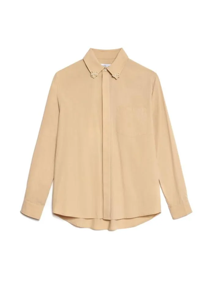 Sister Jane Shirts Men Penny Bow Embellished Shirt Beige Sister Jane Shirts Men Penny Bow Embellished Shirt Beige