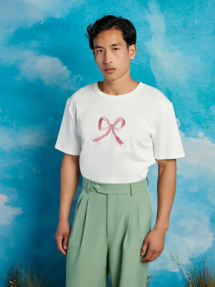 Sister Jane Shirts Men Rory Bow Embroidered Tshirt Pearled Ivory
