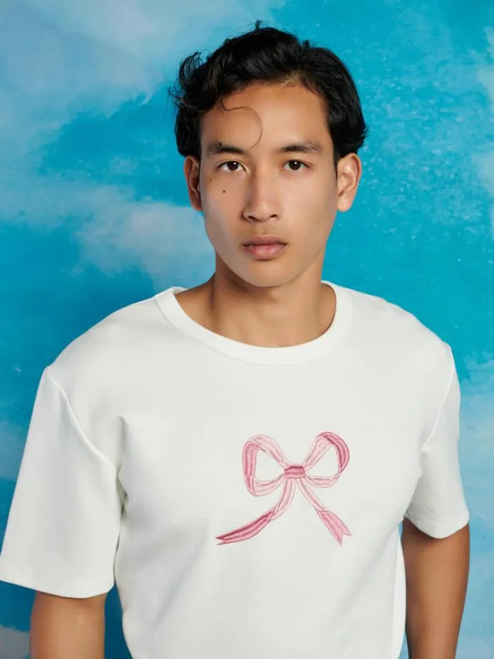 Sister Jane Shirts Men Rory Bow Embroidered Tshirt Pearled Ivory