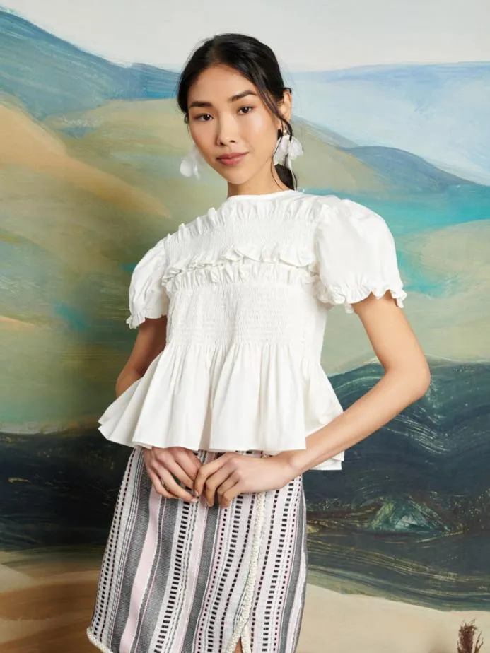 Sister Jane Tops Women DREAM Rider Ruffle Top Pearl White