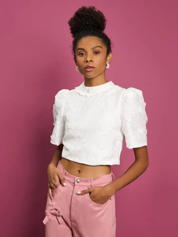 Sister Jane Tops Women DREAM Sandy Jacquard Crop Top Ivory Cream