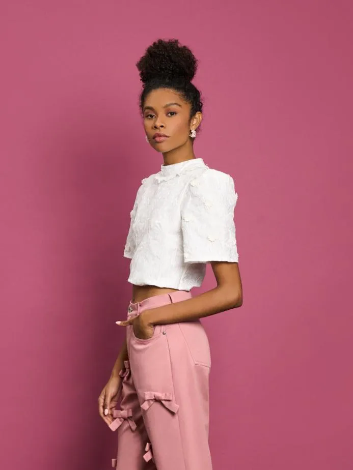 Sister Jane Tops Women DREAM Sandy Jacquard Crop Top Ivory Cream