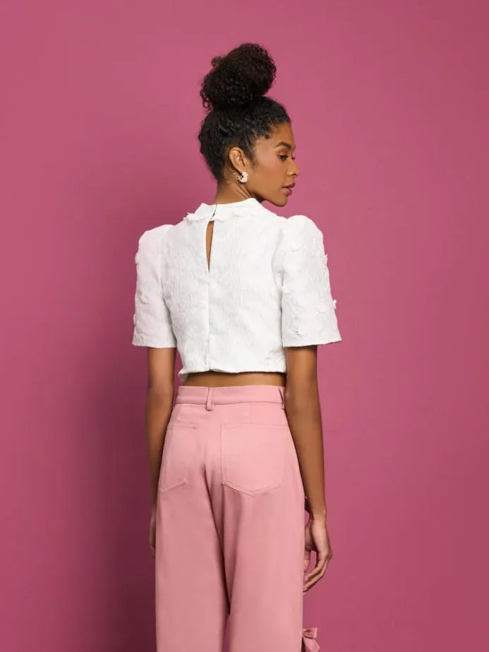 Sister Jane Tops Women DREAM Sandy Jacquard Crop Top Ivory Cream