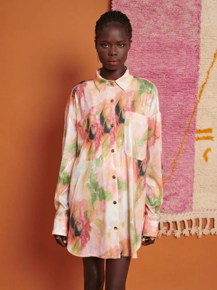 Sister Jane Tops Women Ghospell Salma Sequin Oversized Shirt Sequin Aquarelle
