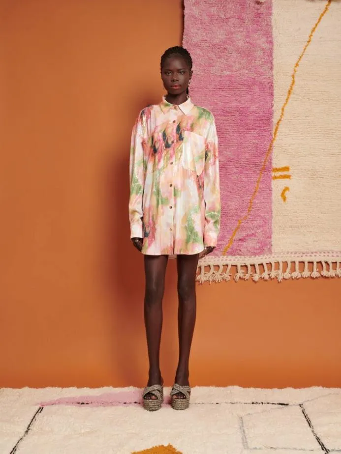Sister Jane Tops Women Ghospell Salma Sequin Oversized Shirt Sequin Aquarelle