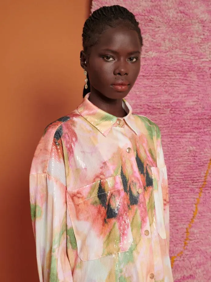 Sister Jane Tops Women Ghospell Salma Sequin Oversized Shirt Sequin Aquarelle