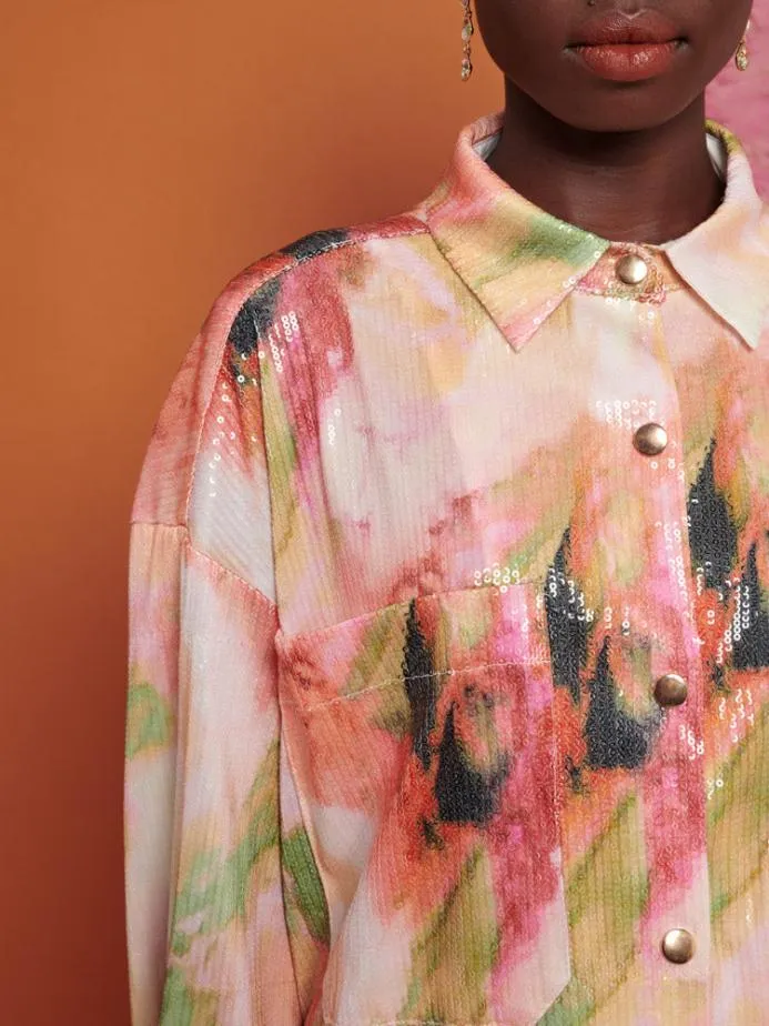 Sister Jane Tops Women Ghospell Salma Sequin Oversized Shirt Sequin Aquarelle