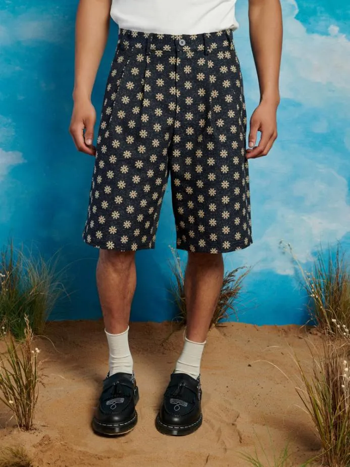 Sister Jane Trousers Men Buck Flower Tailored Shorts Maritime Blue