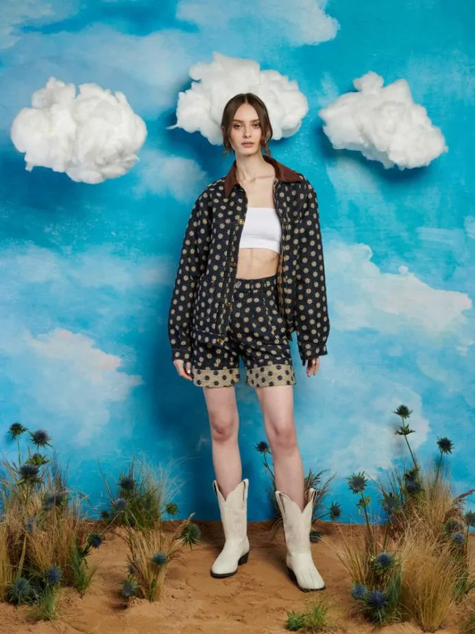 Sister Jane Trousers Men Buck Flower Tailored Shorts Maritime Blue