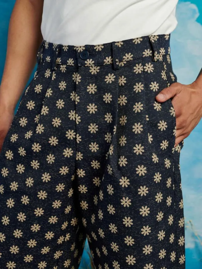 Sister Jane Trousers Men Buck Flower Tailored Shorts Maritime Blue