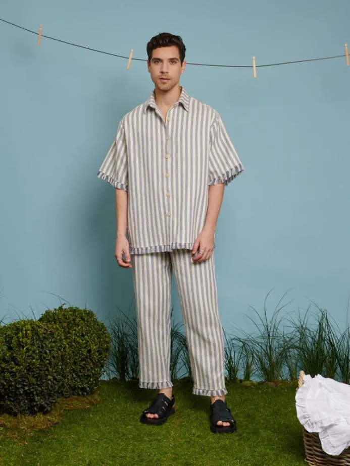 Sister Jane Trousers Men Layne Fray Stripe Trousers Pale Blue