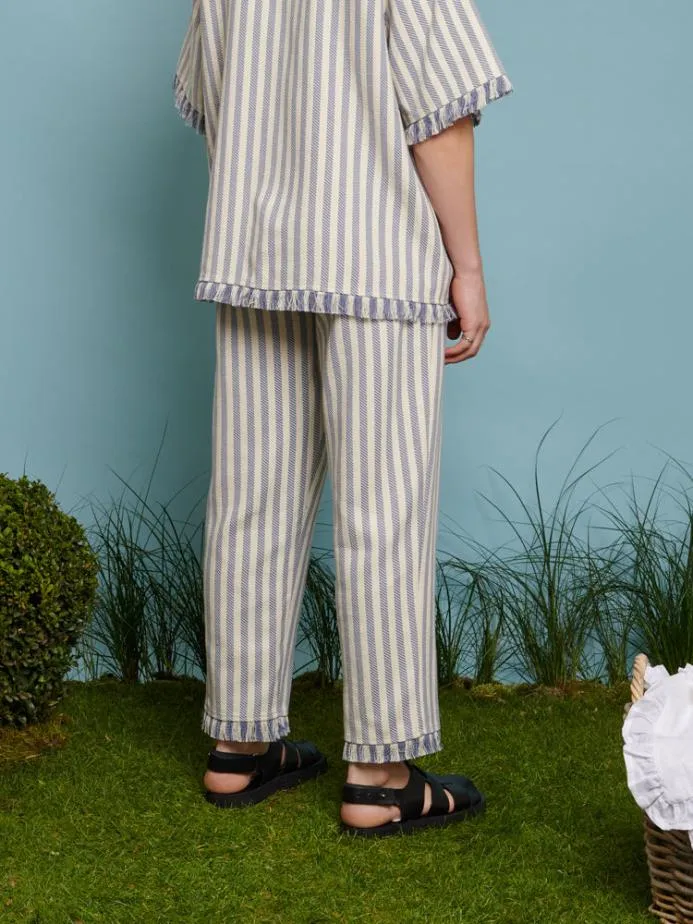 Sister Jane Trousers Men Layne Fray Stripe Trousers Pale Blue