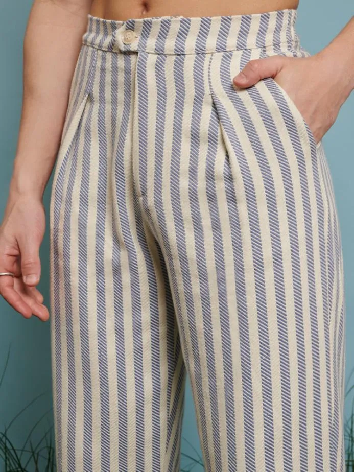 Sister Jane Trousers Men Layne Fray Stripe Trousers Pale Blue