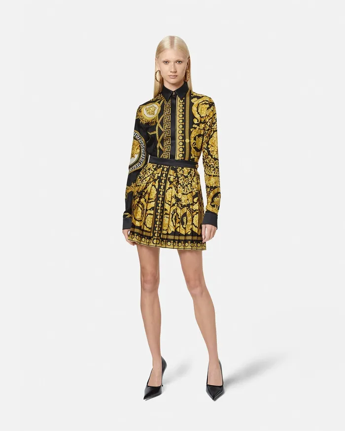 Skirts Women Versace Barocco Pleated Skirt Blackprint
