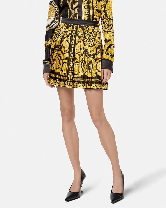 Skirts Women Versace Barocco Pleated Skirt Blackprint