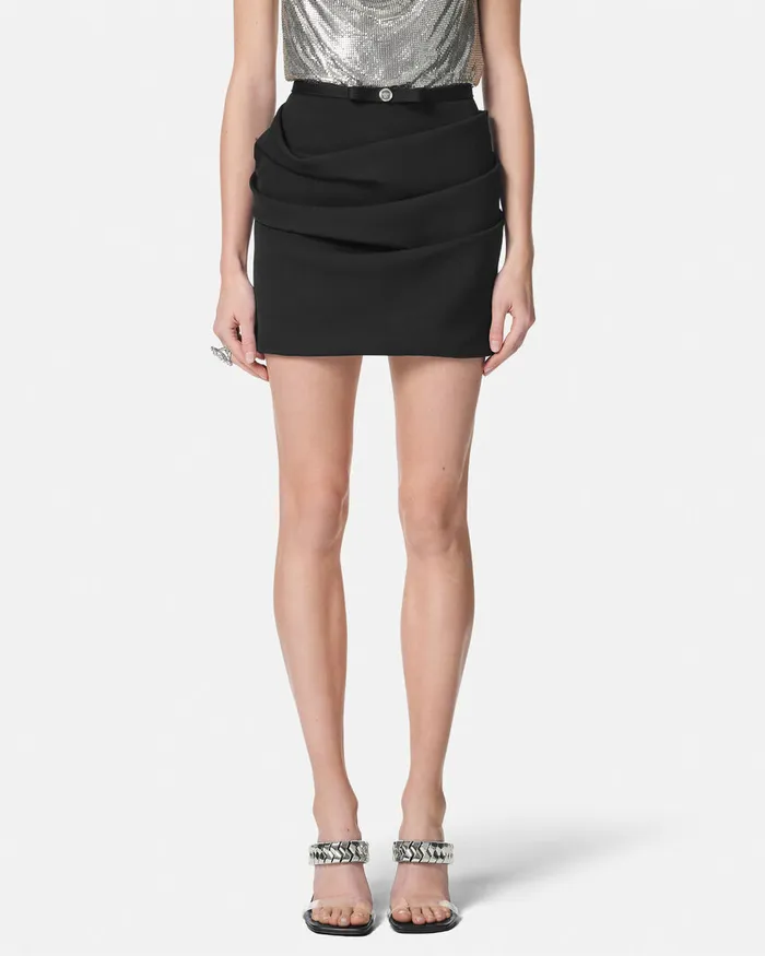 Skirts Women Versace Wool Gabardine Draped Skirt Black