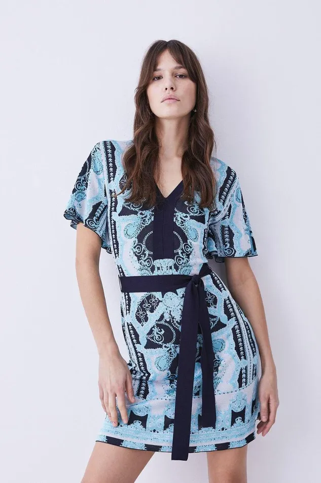 Slinky Jacquard Short Sleeve Knitted Mini Dress Women Karen Millen Dresses