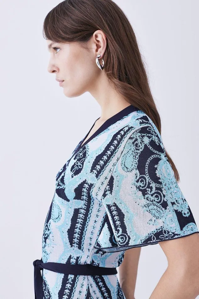 Slinky Jacquard Short Sleeve Knitted Mini Dress Women Karen Millen Dresses