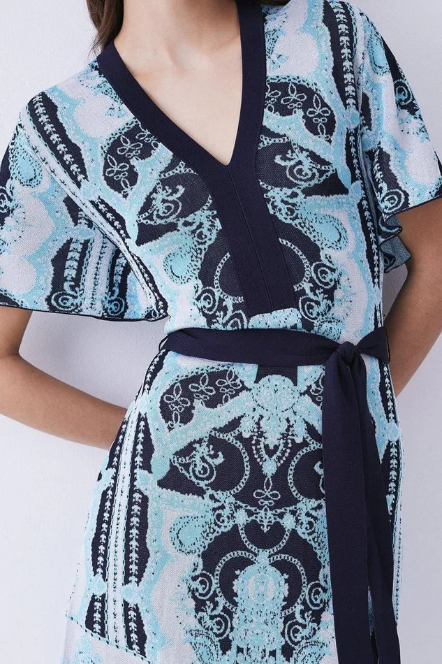 Slinky Jacquard Short Sleeve Knitted Mini Dress Women Karen Millen Dresses