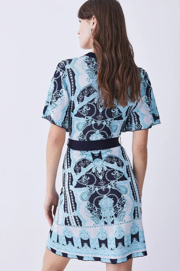 Slinky Jacquard Short Sleeve Knitted Mini Dress Women Karen Millen Dresses