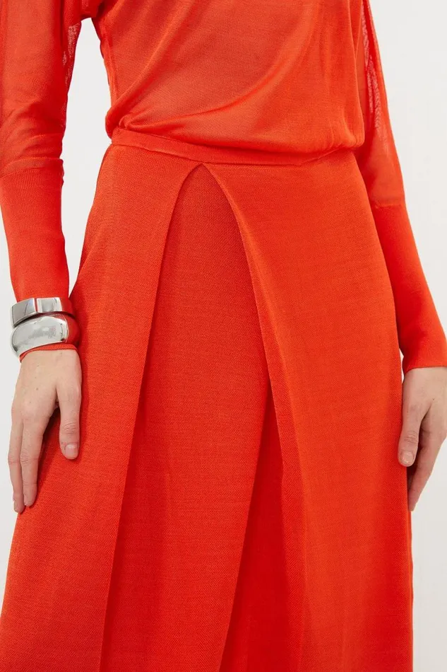 Slinky Viscose Blend Off Shoulder Asymmetric Midaxi Dress Tomato Women Karen Millen Dresses