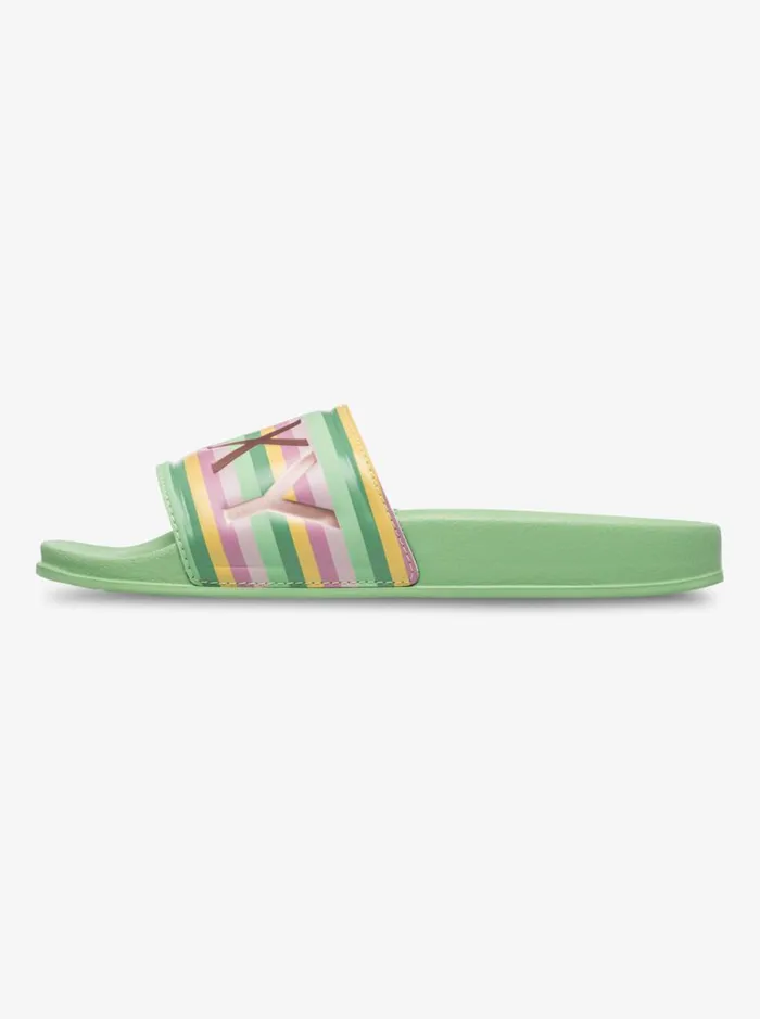 Slippy 8211 Slider Sandals Green Stripe Women Roxy Shoes