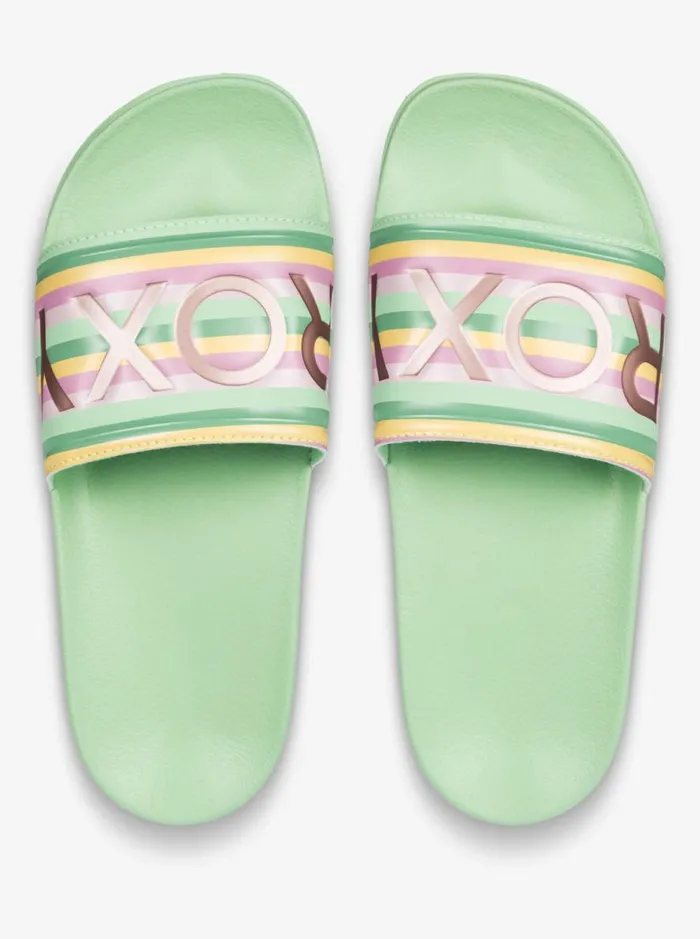 Slippy 8211 Slider Sandals Green Stripe Women Roxy Shoes