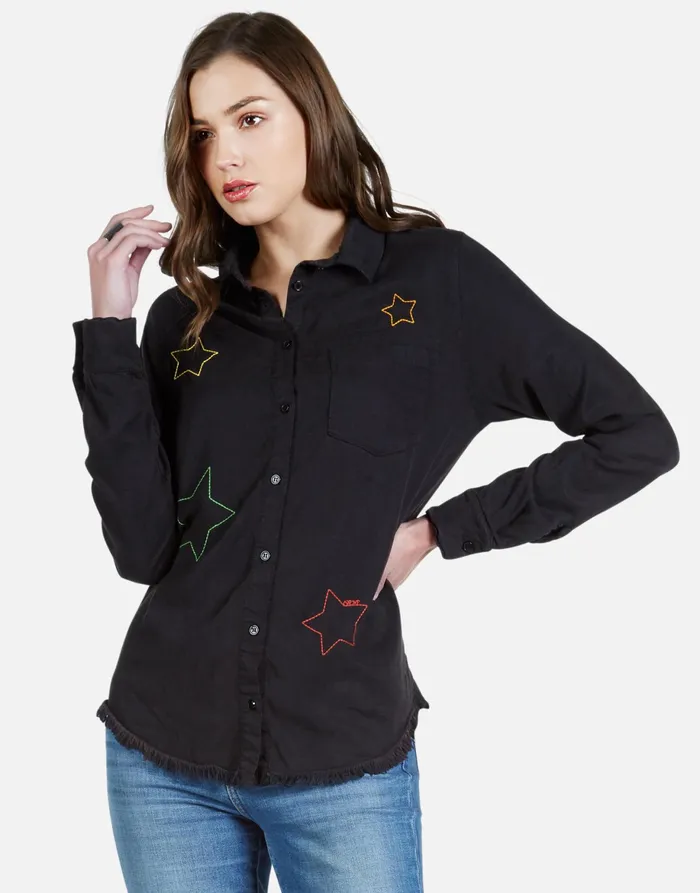 Sloane Color Star Embroidery Onyx Women039s Lauren Moshi Long Sleeve