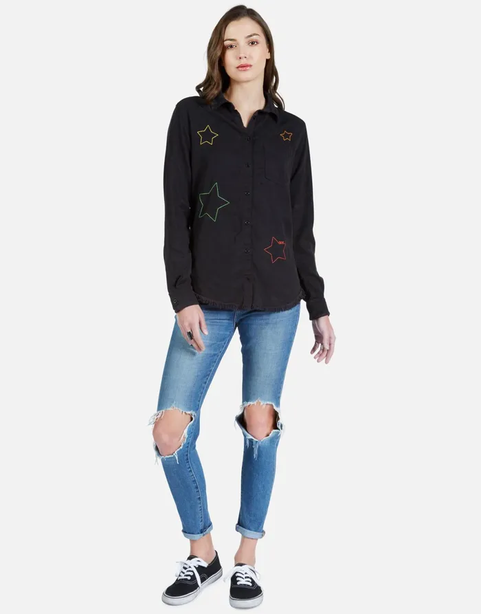 Sloane Color Star Embroidery Onyx Women039s Lauren Moshi Long Sleeve