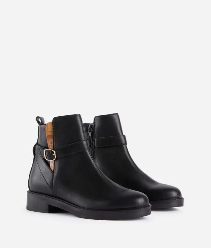 Smooth Leather Beatle Boots With Strap Detail Black Woman Alviero Martini Boots and Booties