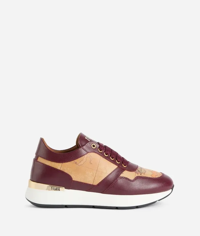 Smooth Leather Running Shoes With Geo Classic Details Burgundy Woman Alviero Martini Sneakers