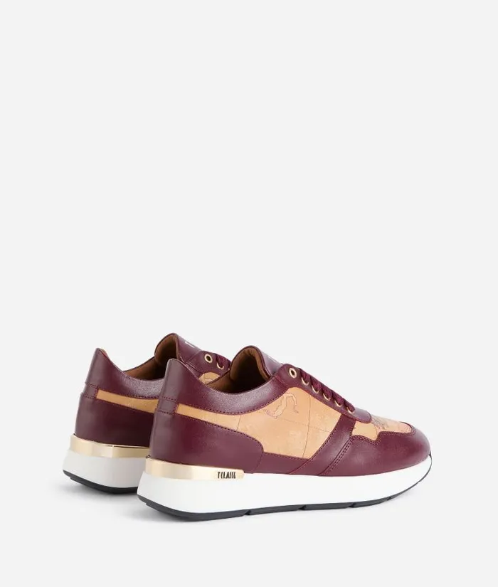 Smooth Leather Running Shoes With Geo Classic Details Burgundy Woman Alviero Martini Sneakers