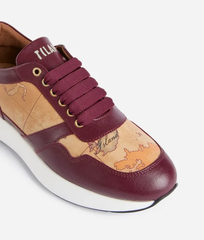 Smooth Leather Running Shoes With Geo Classic Details Burgundy Woman Alviero Martini Sneakers