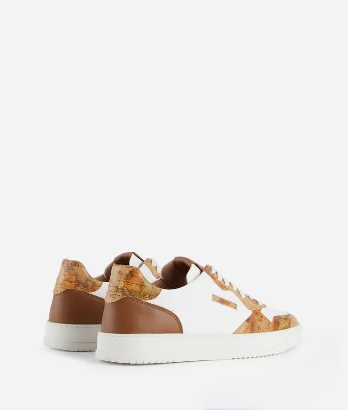 Smooth Leather Sneakers With Geo Classic Details White Man Alviero Martini Sneakers and Ankle Boots