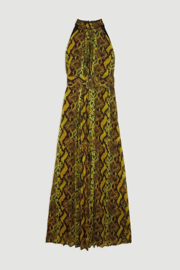 Snake Print Georgette Woven Halter Pleated Jumpsuit Snake Women Karen Millen Dresses