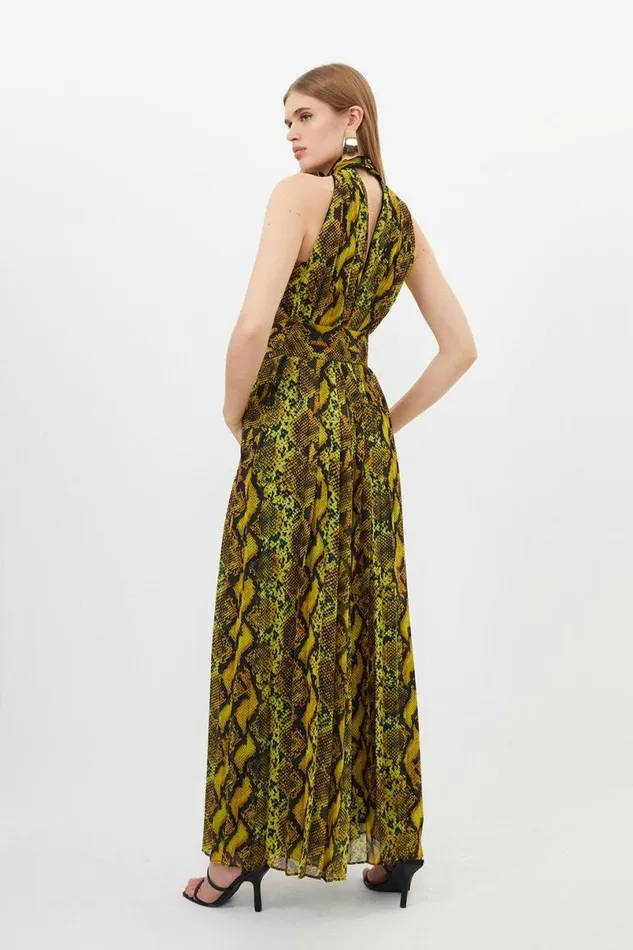 Snake Print Georgette Woven Halter Pleated Jumpsuit Snake Women Karen Millen Dresses