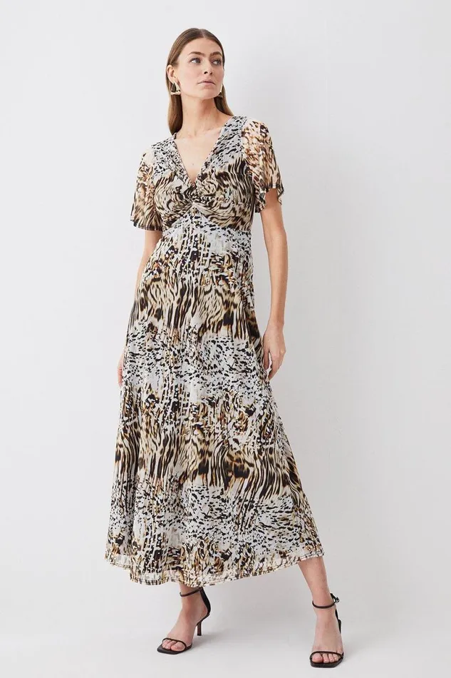 Snake Print Mesh Knot Detail Midaxi Dress Women Karen Millen Dresses