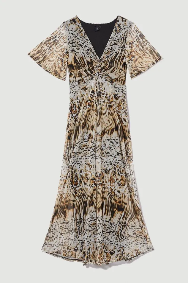 Snake Print Mesh Knot Detail Midaxi Dress Women Karen Millen Dresses