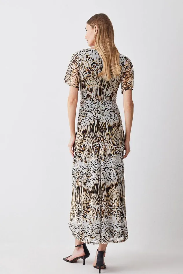 Snake Print Mesh Knot Detail Midaxi Dress Women Karen Millen Dresses
