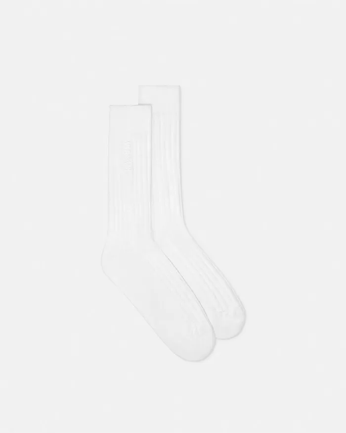 Socks Men Versace Embroidered Ribbed Logo Socks White