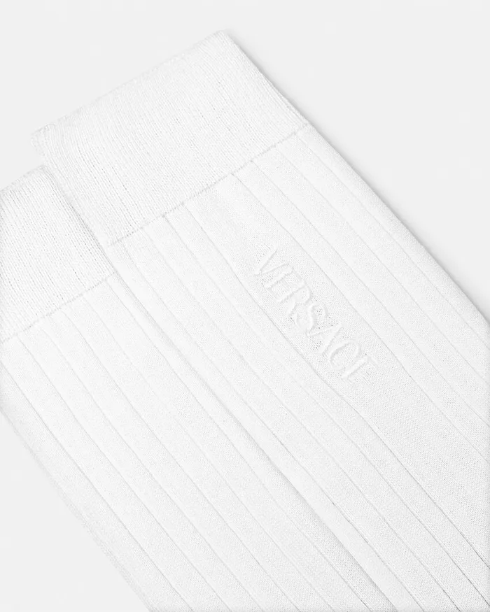 Socks Men Versace Embroidered Ribbed Logo Socks White