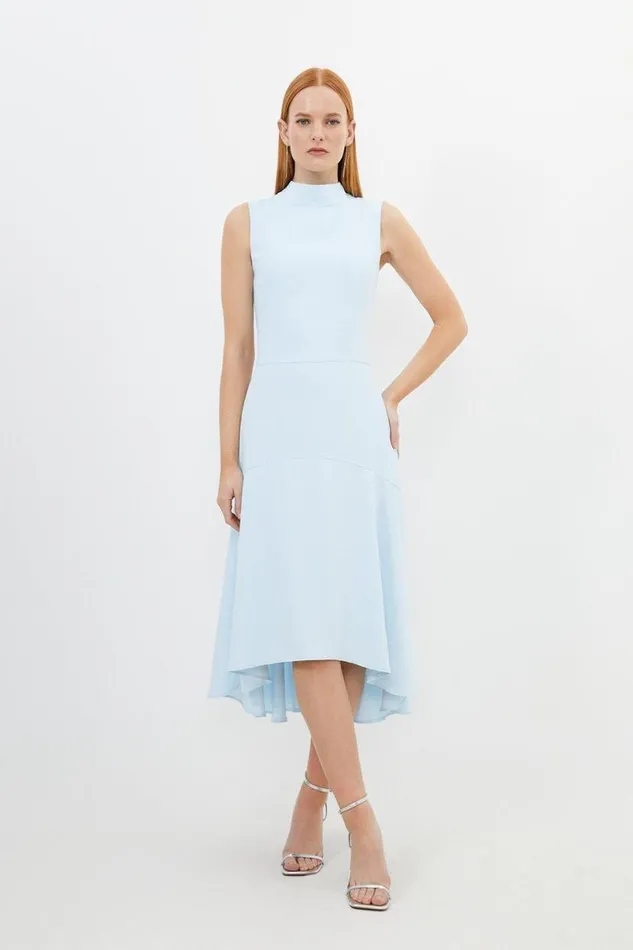 Soft Tailored High Low Midi Dress Pale Blue Women Karen Millen Dresses