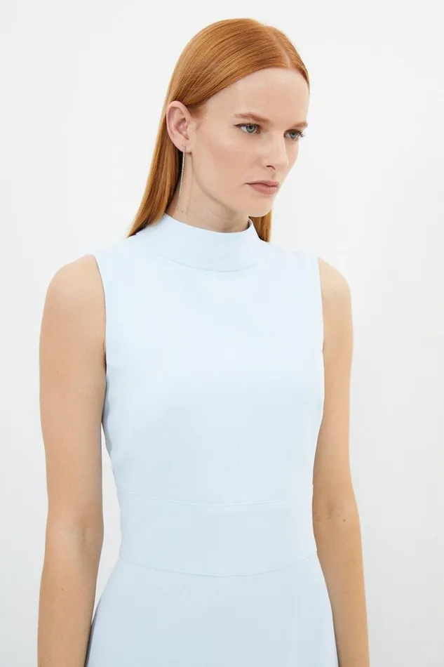 Soft Tailored High Low Midi Dress Pale Blue Women Karen Millen Dresses